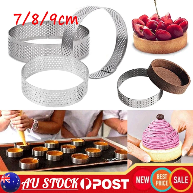 1/5/10X Stainless Steel Tart Rings Round Perforated Mousse Cake Mold Baking Tool