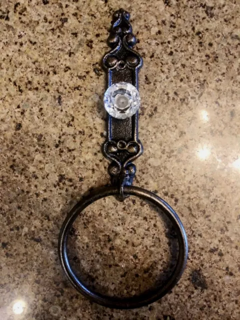 Iron Towel Ring Doorknob design Hand Towel Ring, NEW, Hand Painted, Crystal Knob