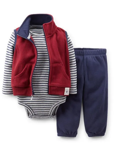 Carters Infant Boys 3 Piece Football Outfit Sweat Pants Creeper & Jacket Vest