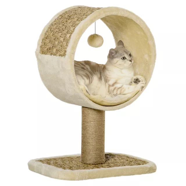 PawHut Tunnel Tiragraffi per Gatti con Cuscino e Rivestimento Peluche Palo Juta