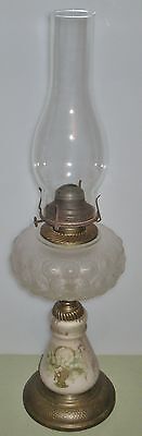 Antique Composite Lamp Bronze/Brass Base Hp Porcelain Stem Frosted Puffy Font