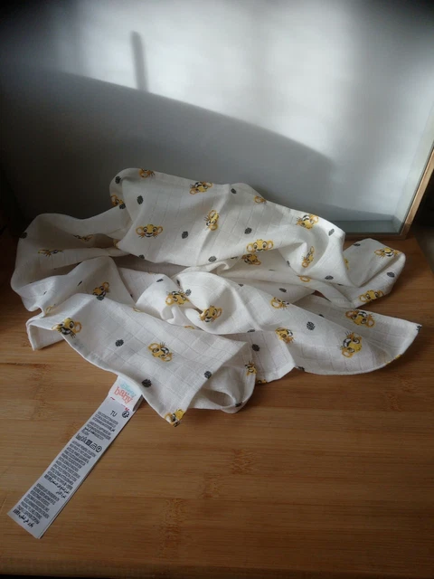 Doudou plat grand lange blanc Simba roi lion Disney Baby Kiabi neuf + cadeau