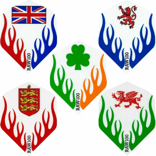 UK Nations Dart Voli Raw100 Voli Tough 5 Disegni Spessi 1-10 Set Bandiere GB