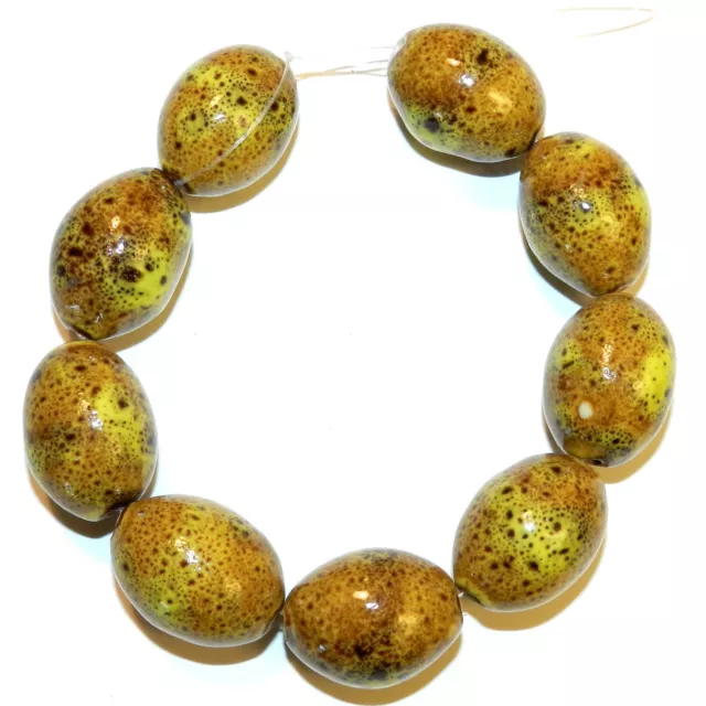 CPC322 Dappled Golden Yellow Large 28mm Tapered Oval Glazed Porcelain Bead 8"