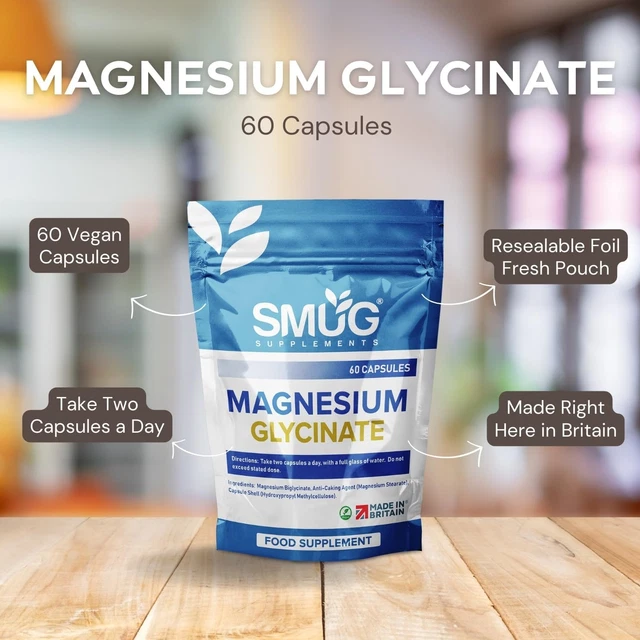 SMUG SUPPLEMENTS MAGNESIUM Glycinate 60 Capsules Beat Tiredness and