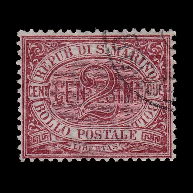 SAN MARINO STAMP.1895.NUMERAL.2c.SCOTT 3.USED