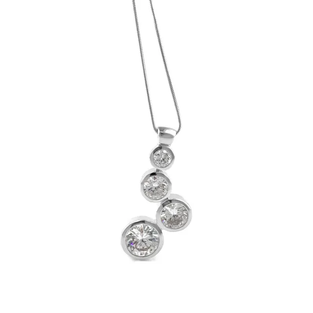 Round Journey Pendant Necklace Bezel-Set 925 sterling Silver White Gold over