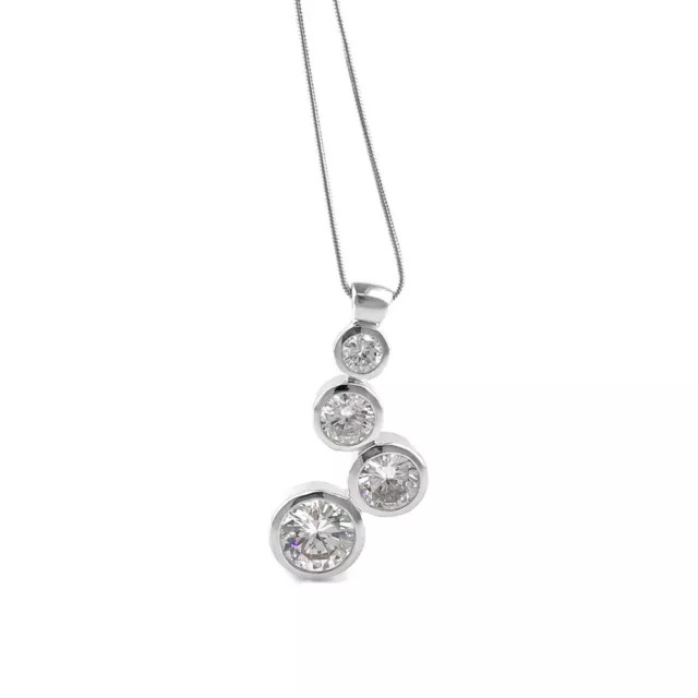 Round Journey Pendant Necklace Bezel-Set 925 sterling Silver White Gold over