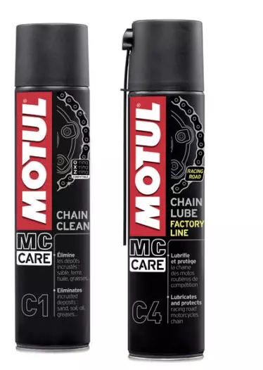 Kit Pulizia Catena Moto Motul sgrassatore C1 + Grasso Lubrificante C4 2X400ML 3