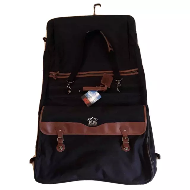 105° Meridien Black Canvas Gusseted Garment Bag Leather Trim Brass Luggage NIB