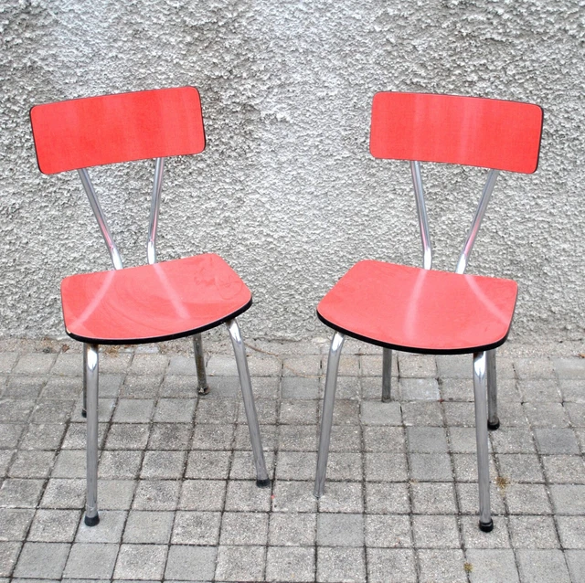 Lot De 2 Chaises De Cuisine En Formica, Couleur Bois, Pieds Chromés, Vintage