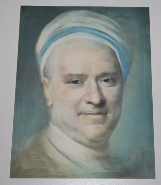 Gravure en impression  carte labo Pharmacie c 1960 Quentin DE LATOUR Tête Homme