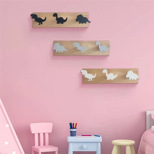 Dinosaur Wall Mounted Coat Hooks Wooden Door Hanger Fit For Boys Bedroom Decor