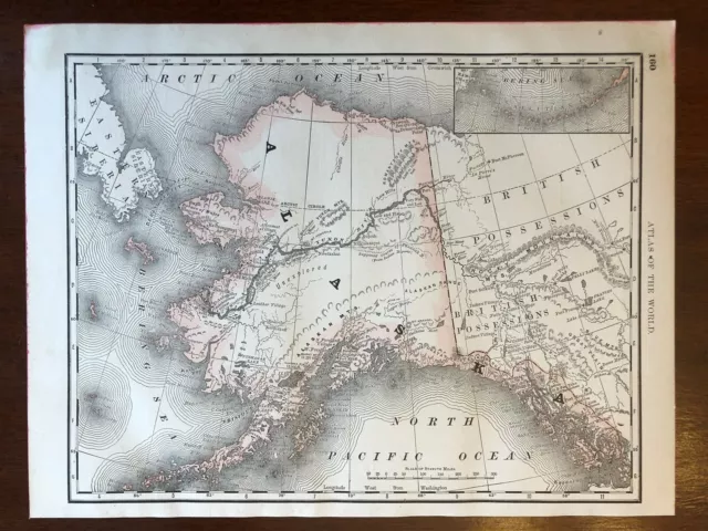 1889 Alaska Territory Map with Bering Sea, Rand McNally Standard World Atlas Map