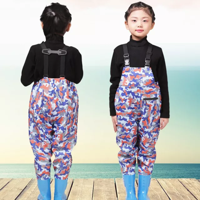 Bambini Mimetico Torace Wader con Tasca PVC Impermeabile Stivali Pantaloni