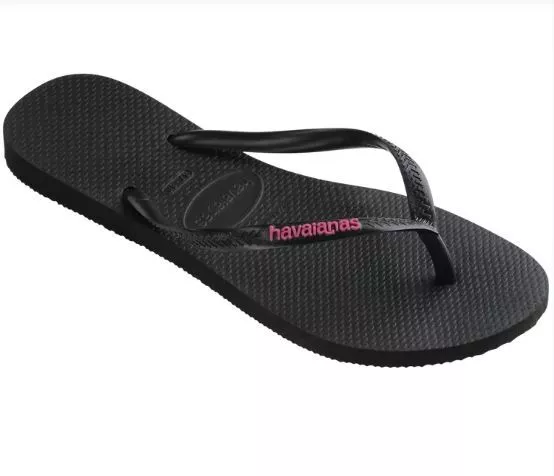 NEW Havaianas Women's Slim Logo Pop Up Flip Flops, Black/Pink (Size 11-12)