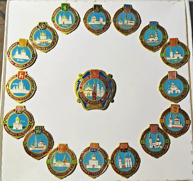 Vintage 1970's Full Set badges "Golden Ring of Russia" in Original Box