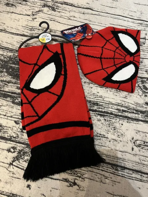 Next Marvel Spider-man Spiderman knitted beanie hat and scarf set BNWT