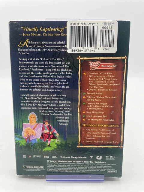 Walt Disney Pocahontas 2-Disc DVD Set 10th Anniversary Edition w/ Slip Cover NEW 2