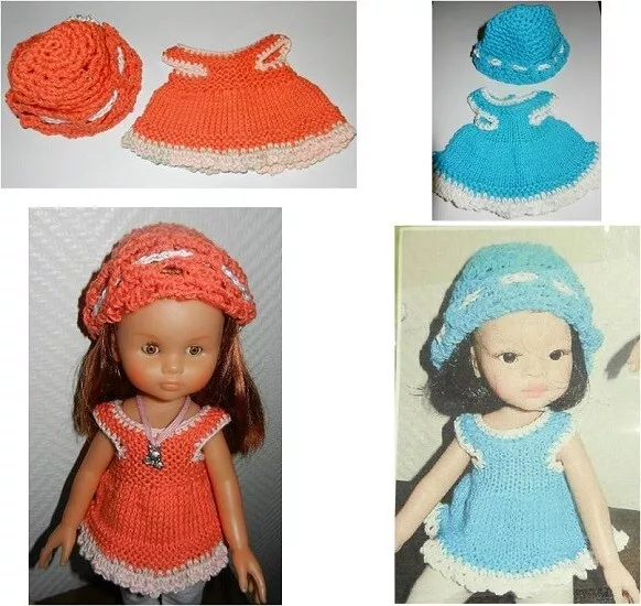 360-Lot De 2 Robes Au Tricot Et 2 Chapeaux Au Crochet Pr Poupees Cheries Corolle