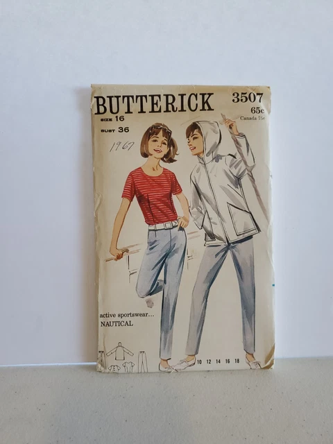 1960s BUTTERICK #3507 NAUTICAL Jacket blouse Pants sewing PATTERN Sz 16 Bust 36