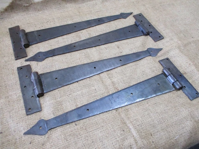 4 LARGE Strap T Hinges 15" Tee Hand Forged In Fire Barn Rustic Medieval Iron 2