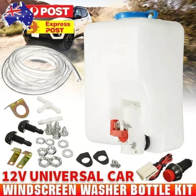 Car Windscreen Washer Bottle Kit with Pump Button Switch Wiring 12V Universal 2