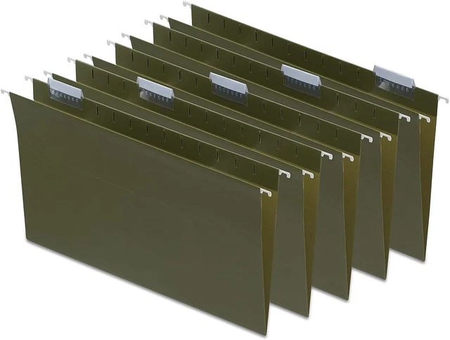 490853 Hanging File Folders 5 Tab Legal Size Standard Green 50/Bx
