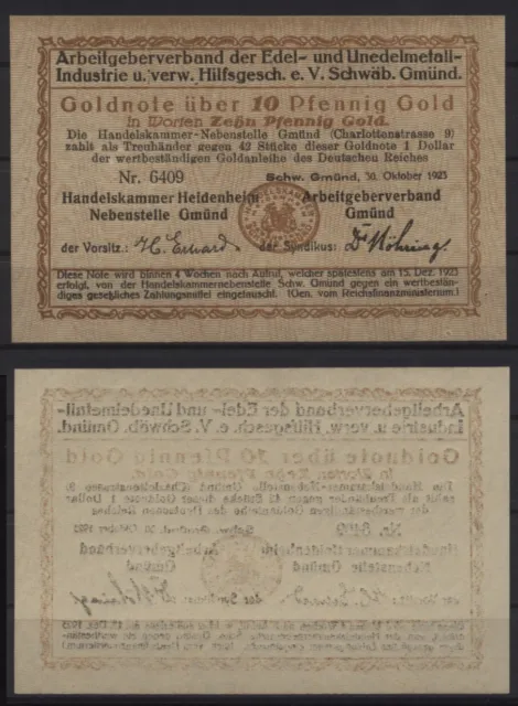 [27199] - GOLD-NOTGELD SCHWÄBISCH GMÜND, Arbeitgeberband Edelmetall etc., 10 Pfe