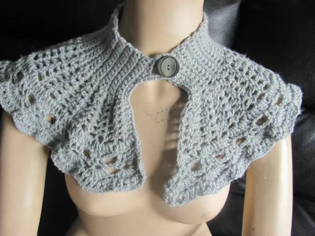 Handmade Crocheted Collar Gray Acrylic Scarf Special Capelet Victorian Style