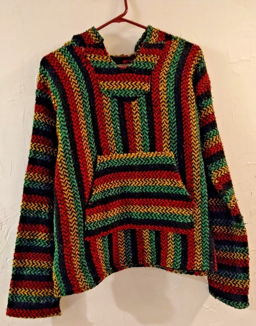 VTG Baja Joe Hoodie Men's Small Mexican Blanket Poncho Surfer Skater Pullover