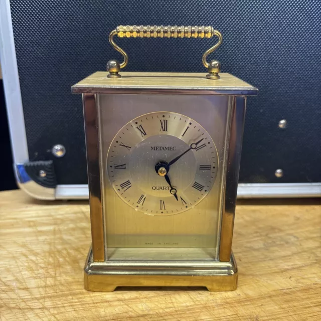 Vintage Retro METAMEC Brass Carriage Quartz Mantel Clock - Made in England