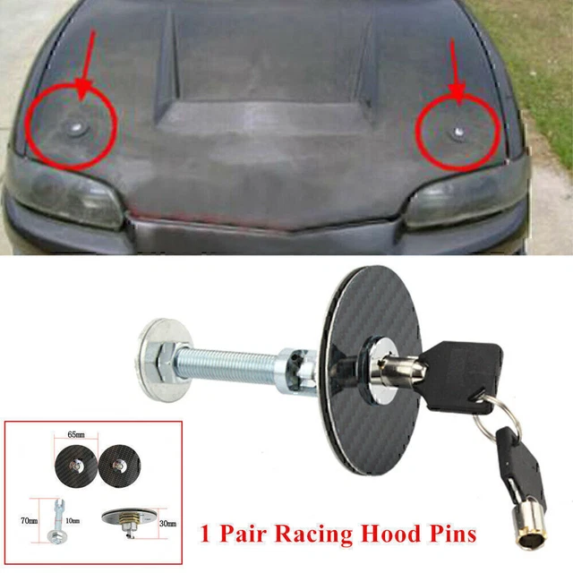 Universal Car Aluminum Carbon Fiber Mount Bonnet Hood Pins Latch Key Locking Kit