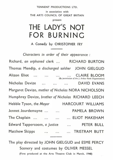 *Richard Burton Rare Early 1949 Theatre Program Lady's Not For Burning* 2
