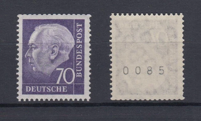 Bund 263 xw glattes Gummi RM ungerade Nummer Theodor Heuss 70 Pf postfrisch