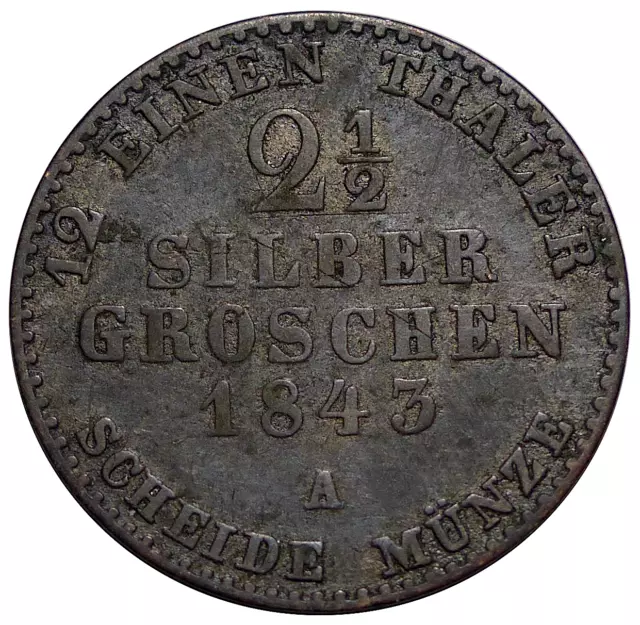 ALLEMAGNE PRUSSE 2 1/2 Silbergroschen 1843 A