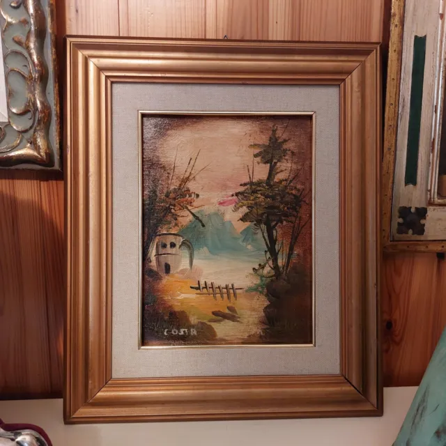 Quadro Antico anni 60 di COSTA paesaggio montagna Dipinto olio su tela cm 39x33