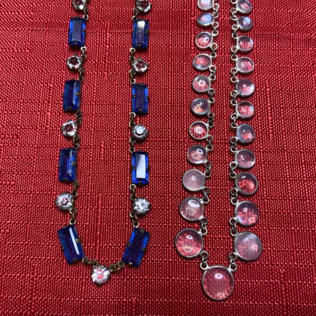 Antique Vtg Art Deco Open Back Faceted Moonstone Sapphire Crystal Necklaces 2