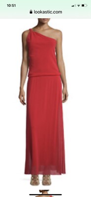 Fuzzi One Shoulder Tull Mesh Maxi Gown Red Designer Dress