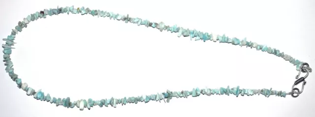 Natural Sky Larimar Stone 4-6 mm Beads 925 Fine Silver 12" Strand Necklace ASD15