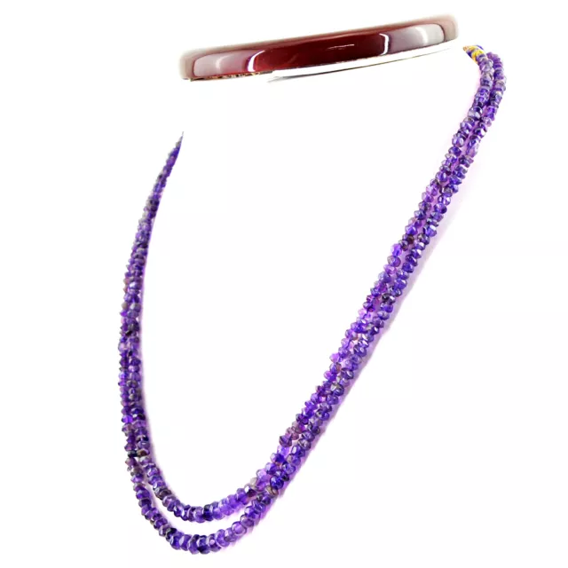 123.50 Cts Natural 2 Line Rich Purple Amethyst Untreated Faceted Beads Necklace