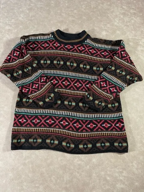 Vtg Croquet Club Womens Acrylic Knitted Pullover SweaterAztec Brown Red Medium