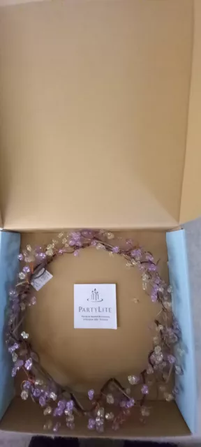 NIB PartyLite P7827 Dew Drop 8½" Ring Purple Green Crystal Wreath Original Box