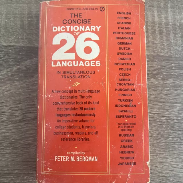The Concise Dictionary Of 26 Languages Peter M Bergman Paperback ©1968