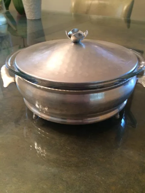 Vintage Hammered Aluminum Casserole Dish with Pyrex Dish and Lid