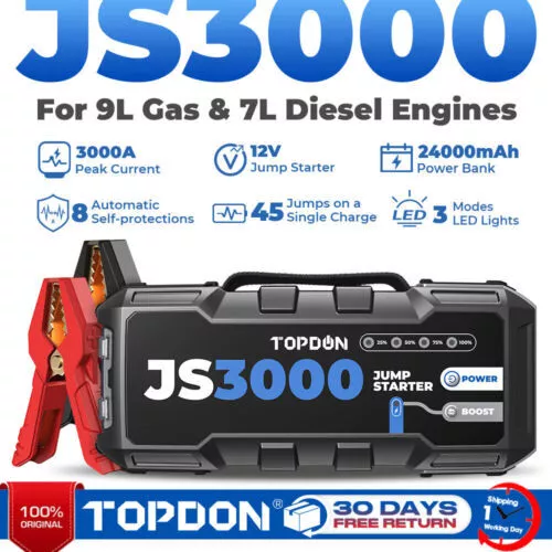 TOPDON JS3000 Auto Booster Starthilfe Jump Starter 3000A 24000mAh PowerBank DE
