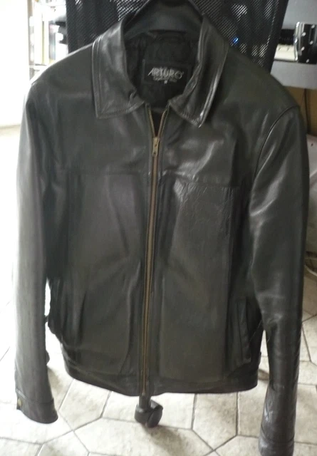 Manteau En Cuir Noir ARTURO Taille 50-52 L - Cuir Agneau - Comme Neuf Sans étiquette
