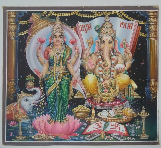 INDIAN VINTAGE ORIGINAL Old Calendar Art Painting Hindu GodsMeera
