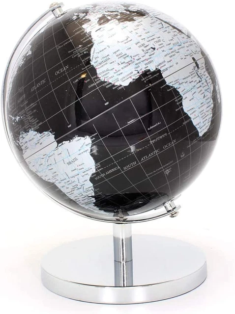 Globo Mondiale, 27 Cm, Metallo, Argento E Nero