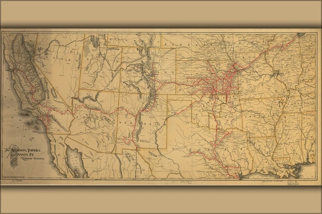 Poster, Many Sizes; Map Of Atchison, Topeka And The Santa Fe Railroad System, 18